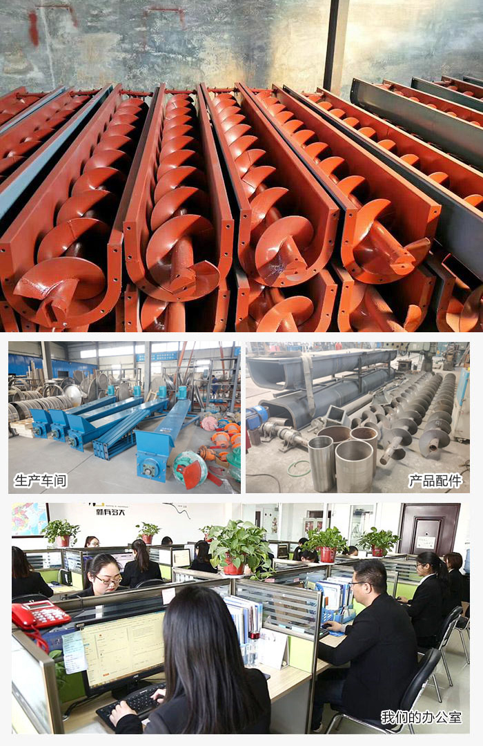 絞龍螺旋輸送機(jī)產(chǎn)品，廠區(qū)，以及辦公場地展示圖。