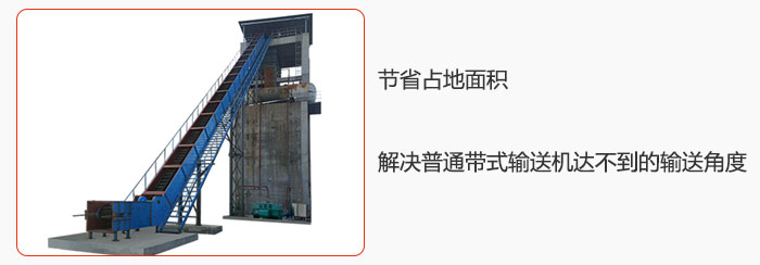 節(jié)省占地面積，解決普通帶式輸送機達不到的輸送角度。
